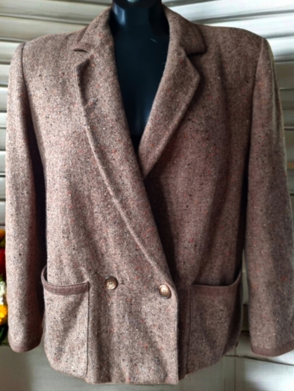 Valentino Miss V. Vintage Made In Italy 100% Wool Lined Tweed Blazer Jacket